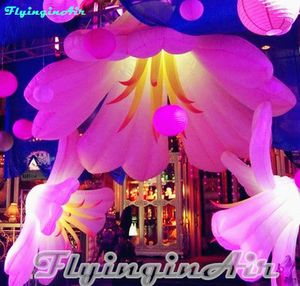 2m/3m Romantic Hanging Giant Inflatable Lily Flower Balloon With LED Light for Party and Outdoor Event