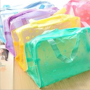 Hot Floral Print Transparent Waterproof makeup Cosmetic Bag Toiletry Bathing Pouch High quality Wholesale Random color F20171783