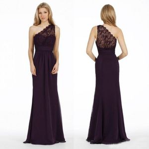 Aubergine Chiffon One Shoules Mermaid Bridesmaid Dresses 2016 Billiga Lace Ruched Golvlängd Maid of Honor Gowns Custom Made EN9302