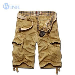 Partihandel-Nytt märke Män Casual Solid Färg Bermuda Loose Cargo Shorts Men Maskulina Storstorlek Multi-Pocket Overaller 4 Färger A057