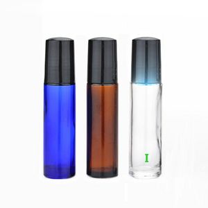 Garrafas Hot Sale 10colors de vidro de 10 ml de vidro Rolo em garrafas de óleos essenciais Perfume com rolo de aço inoxidável para compo o navio livre DHL