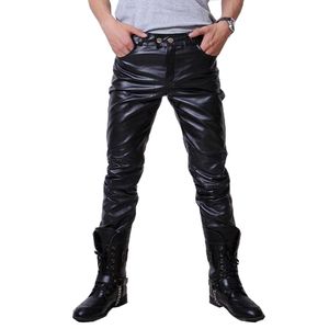 Wholesale-2016 Hip Hop Męskie Spodnie Skórzane Faux Leather Pu Materiał 3 Kolory Motocykl Skinny Faux Leather Zewnątrz Spodnie