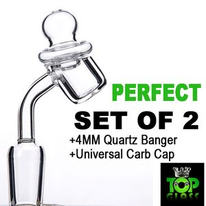 Great! Set of 2- 45 Degree 4MM Quartz Banger Nail with Clear joint + Universal Pacifier Styled Quartz Carb Cap for dab oil rigs