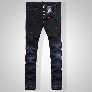 TOP Uomo 2016 nuovi Biker Jeans stampati a olio blu Classic Mens Fashion Brand Denim patchwork skinny di alta qualità per uomo d2Jeans