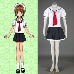 セーラーユニフォームcosアニメCardcaptor Sakura小学校女子ズユニフォームコスプレコスチュームXS-3XLホワイトサマースーツ