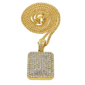 Bling Iced Out Dog Tag Pendant Necklace Gold Silver plated Necklaces Men Women Hip Hop Jewelry