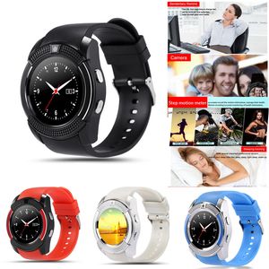 V8 Smart Watch Sport Bluetooth Klockor med 0,3m kamera MTK6261D SmartWatch Full Round Screen för Android Micro Sim TF-kort med Retail Box