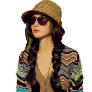 Wholesale-hot新ファッション女性レディース夏の帽子女の子カジュアルフロッピーストローサンハットストライプキャップボヘミアビーチ帽子女性のための帽子のための帽子