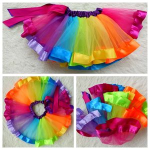 Gonne per ragazze Costumi per bambini 1-7 anni Studentesse Spettacolo Gonne Danza Pompon Gonne arcobaleno