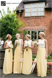 Contrast Color Country Bridesmaid платья горничная честь платья для свадьбы кружева шифон желтые длинные свадебные вечеринки платья Vestido longo