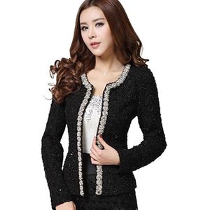 New Women Autumn-Winter coat short design Elegant Beaded Diamond slim Long sleeve Plus size Small Outerwear jacket