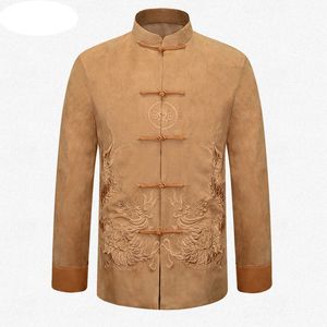 Partihandel-Gul Brand Kinesiska Traditionella Mäns Broder Dragon Jackets Coats OuterWear M L XL XXL 3XL MTJ201507