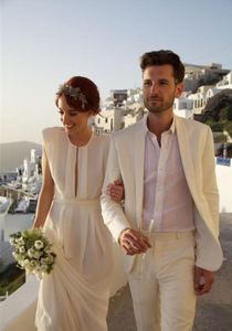 new Men's Suits & Blazers Beach Ivory White Tuxedos Men for Custom Made Wedding Groom Man Jacket+Pants..