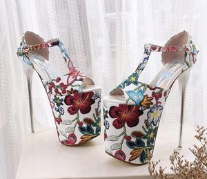 Storlek 34 till 40 41 42 43 19cm Ultra High Heel Platform Pumps Floral Tryckta Kvinnor Skor Plus Storlek 34 till 40 41 42 43