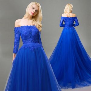 Off-Shoulder A line Lace Applique Plus Size Red Evening Gowns Elegant Prom Dresses Royal Blue Dresses Evening Long Formal Beading Sequins