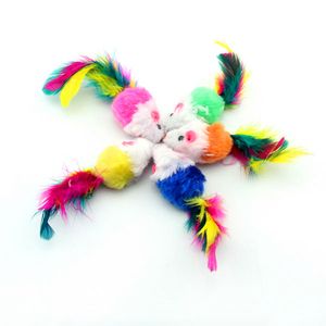 Falso rato animal de estimação gato brinquedos mini jogando brinquedos com pena colorida