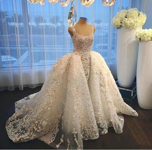 2017 Custom Made Plus Size Women Real Pictures Bröllopsklänningar Arabiska Billiga Bullklänningar Lace Beaded Appliques Tulle Lång Brudklänningar