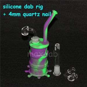 Silikon-Rigs mit 4-mm-Quarz-Nagel, Wasserpfeifen-Shisha-Bongs, Dab Cool Shape-Wachsbehälter, Silikon-Bubbler-Bong