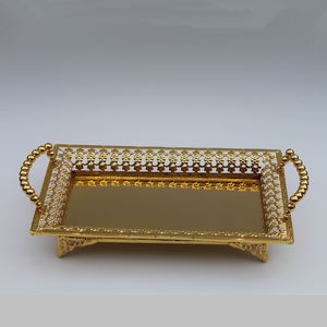 Free shipping luxury gold finish metal tray, hollow metal plate