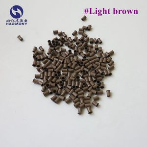 4.0 * 3.6 * 6.0mm Prebonded 헤어 마이크로 링 유로 잠금 장치 용 플레어 가장자리가있는 6.0mm 밝은 갈색 구리 마이크로 튜브 (500pcs / 병)