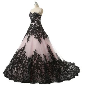 Kızarma pembe siyah gotik balo elbisesi gelinlikler tatlım dantel aplikler vintage gelinlikler beyaz düğün renkli218b