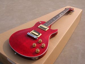 La guitarra eléctrica RPS más vendida. ¡Vea a través de color rojo con piezas de cromo de pastillas cebra!