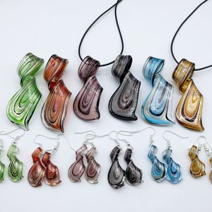 6 takım büküm mix renkler murano lampwork cam kolye küpe takı seti moda mücevher seti murano takı seti