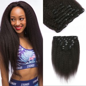 Mongolian kinky straight human hair clip in extensions for black women 8-24 inch cheap 120g clip in FDSHINE