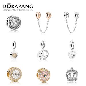 DORAPANG 100% 925 Sterling Silver Retro Diversi Bead con Clear CZ Catena di sicurezza Braccialetti adatti Bracciale fai da te Il commercio all'ingrosso della fabbrica