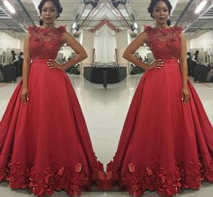 Gorgeous Red Sheer Applique Beads Prom Dresses 2017 Sleeveless A Line Rose Petals Floor Length Evening Gowns South African Party Dresses