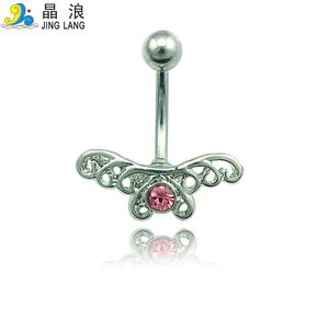 Wholesale pink belly button rings for sale - Group buy Promotion New Arrival Best Selling High Quality Fashion Silver Pole Pink Crystal Flower Belly Button Rings for Women Body Piercing Jewelry