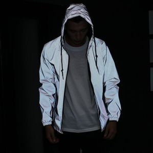 Herrenjacke, lässige Hip-Hop-Windjacke, 3 m reflektierende Jacke, Herren-Sportmantel mit Kapuze, fluoreszierende Kleidung