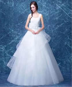 2016 Plus Size vestidos de noiva simples linda bola vestidos de casamento vestido em linha A linha de laço nupcial desgaste simples vestido branco