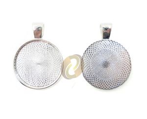 Hela-10pcs 25mm silverplatta halsband hänge inställning av cabochon como basbricka Bezel tomt fit 25mm cabochons smycken tillverkning 277c