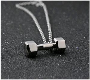 Män Smycken Titanium Rostfritt Stål Hantel Hängsmycke Halsband Nya Mode Barbell Pendants För Mens O Kedja 1 Styck Partihandel