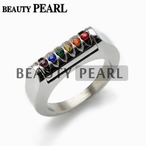 Stainless Steel Multicolor CZ Stone Rainbow Ring for Unisex Gay and Lesbian LGBT Pride Engagement Wedding Rings