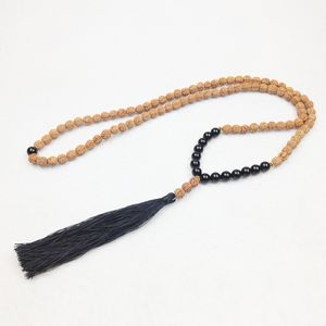 St0239 108 Mala Pärlor Tassel Yoga halsband Svart Onyx och Rudraksha Bön Pärlor Halsband Trendiga Smycken