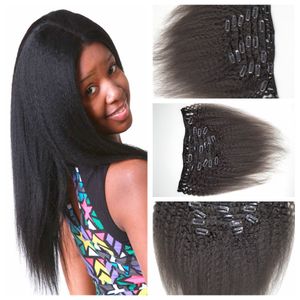Malezyjskie ludzkie włosy grube yaki proste 7pcs/zestaw perwersyjny prosty klip w ludzkich włosach przedłużenia naturalne czarne klip włosów g-łatwe