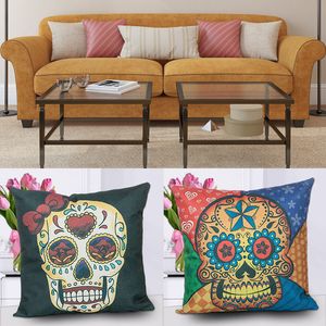 18" Colourful Skull Head Cotton Linen Throw Pillow Case Cushion Case Cover Square Decorative Pillows for Home Car Sofa