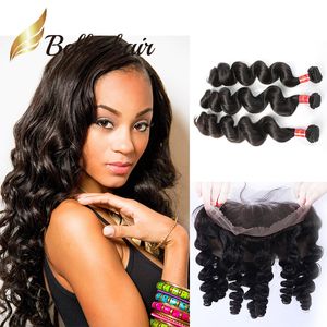 360 Frontal de renda com feixes de cabelo Pacote de onda 3 Wavy Peruan Wavy com 360 frontals costuram em cabeça cheia