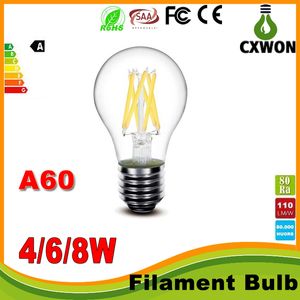 A60 LED włókna żarówka Klasyczny Edsion LED Bulb Edison Typ A19 Ściemnialny Żarówka LED Żarówka 2 W 4W 6W 8W E27 Cums AC85 ~ 265V