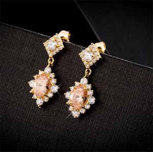 Klassisch elegante CZ-Ohrringe mit großem Diamant, 18 Karat vergoldet, Kristall, modischer Party-/Hochzeitsschmuck für Frauen