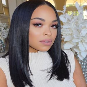 Virgin Human Hair Straight Bobby Full Spets Wigs For Black Women 180% Density Remy Hair Wig Natural Color Middle Length