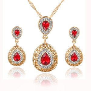 Fashion Wedding Bridal Hair Accessories for Women Stud earrings necklace Sets Crystal earrings drop pendant Jewelry