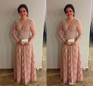 Laço rosa vintage mãe de noiva noivo vestidos de mangas compridas pérolas plus size vestido de convidado de casamento