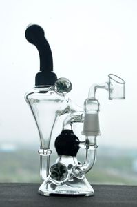 hookahs Double Recycler Chamber Bong Beautiful Pink Oil Dab Rigs Unique Cone Base Flower Decor Chamber Glass Black Water Bong with 14mm