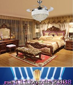 European Crystal Pendant Lamps With Fan 42inch Invisible Blades Fan Light For Bedroom Dining Room MYY