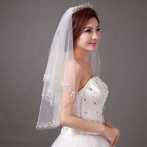 Nowy Top Fashion Real Image Beaded Edge 2T bez grzebienia Lwory White Elbow Wedding Veils Veils