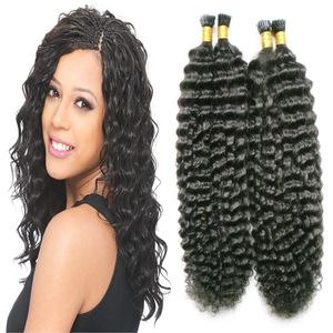 Prego eu Ponta do cabelo 100% Remy Extensões de Cabelo Humano kinky curly 200g # 1 Jet Black Humano Fusão Do Cabelo 200 s afro kinky curly ponta de queratina da vara