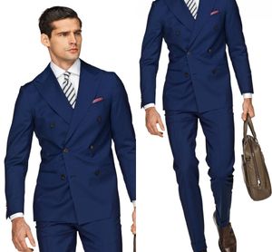 Handsome Blue Groom Tuxedos Slim Fit Formal Men Suit High Quality Custom Made Men Wedding Suits